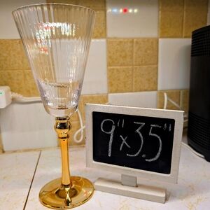 Crystal stemware‎ wine goblet/fluted textured clear crystal gold gilted stem